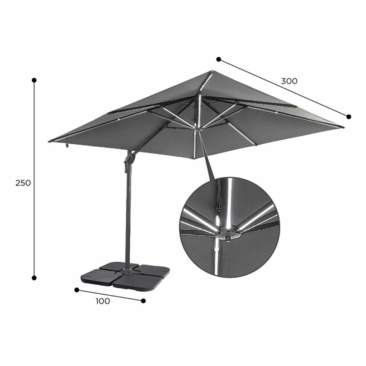 Stone Garden 10ft (3m) LED Cantilever Umbrella in Grey