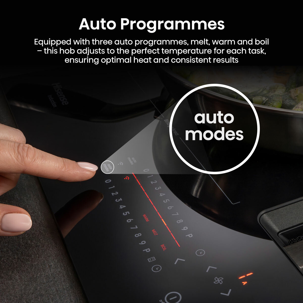 Hisense Hi6 HEH8432BSCWF 83cm Induction Hob with Bridge Zone in Black For External / Recirculation Ventilation