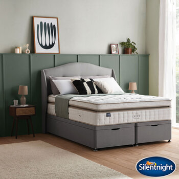 Silentnight Latex 2000 Pocket Boxtop Mattress & Slate Grey Full Ottoman Divan in 3 Sizes