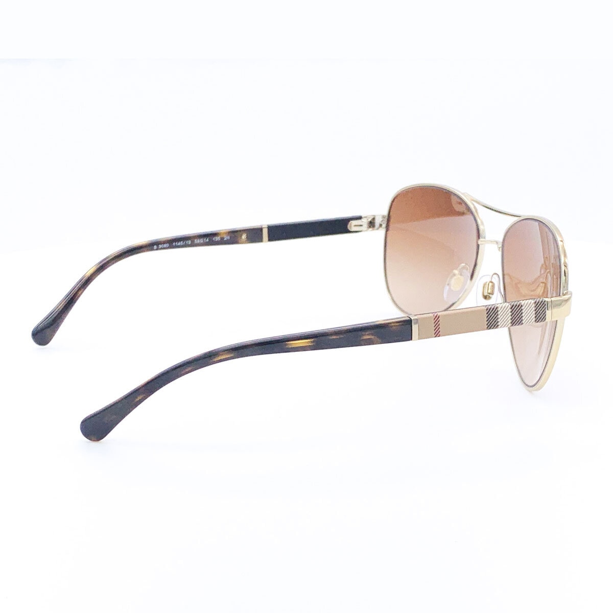 Burberry Gold Aviator Sunglasses with Brown Lenses, BE3080 114513