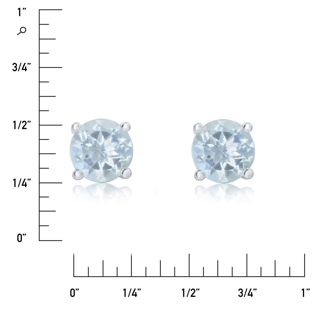 Round Cut Aquamarine Stud Earrings, 14ct White Gold