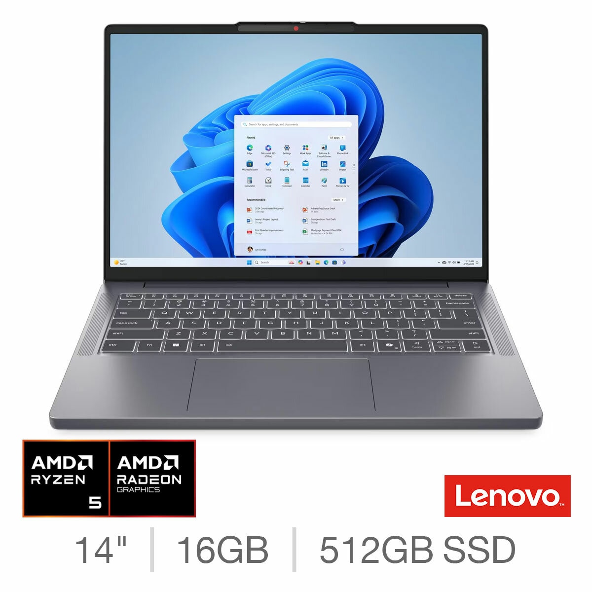 Lenovo IdeaPad Slim 3, AMD Ryzen 5, 16GB RAM, 512GB SSD, 14 Inch Laptop, 83K6007DUK