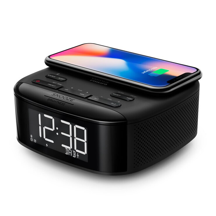 Philips Bluetooth Clock Radio with Wireless Qi Charging, TAR7705/10