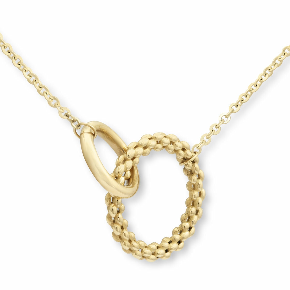 14ct Yellow Gold Textured Interlocking Hoop Necklace