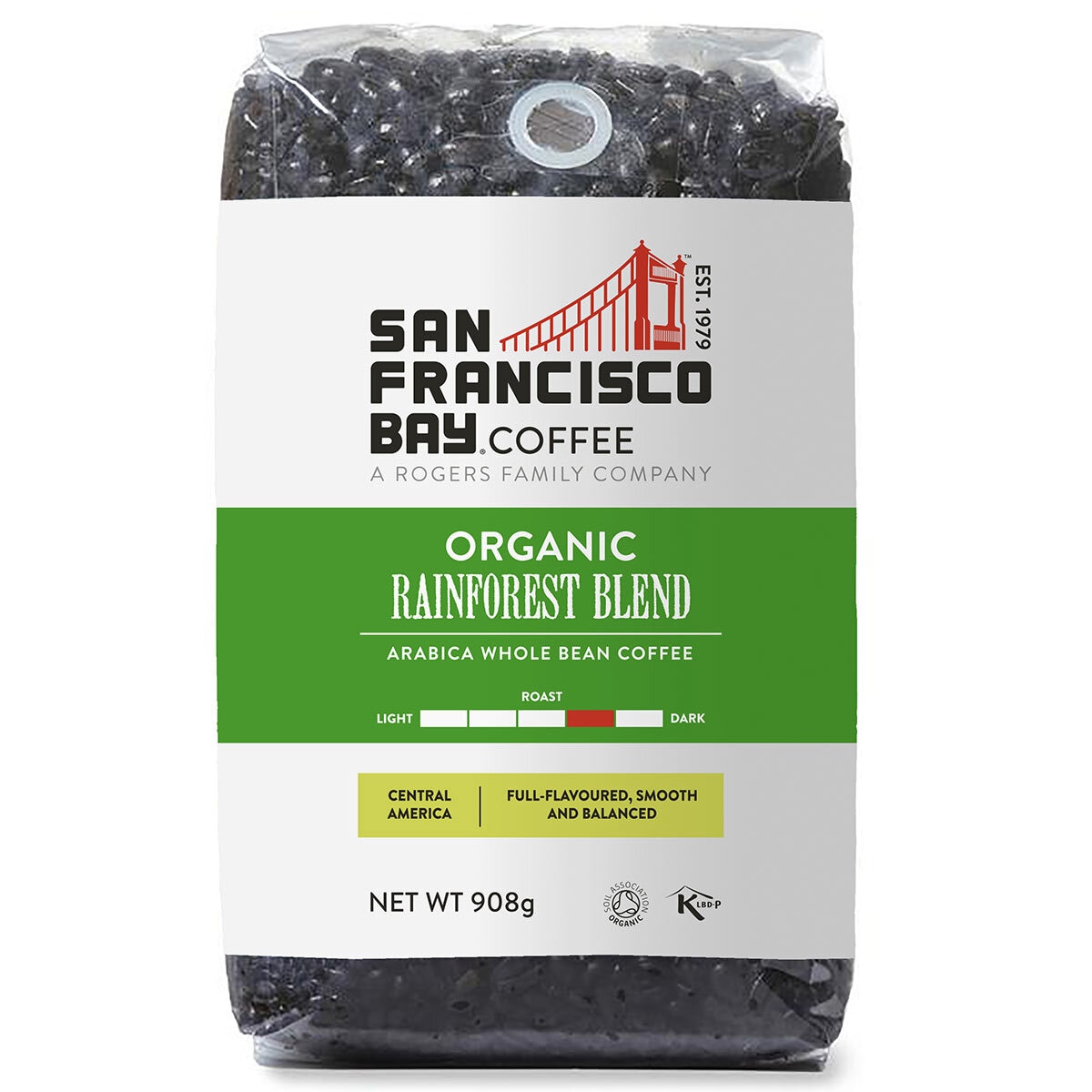 San Francisco Bay Organic Rainforest Blend Whole Bean Coffee, 908g