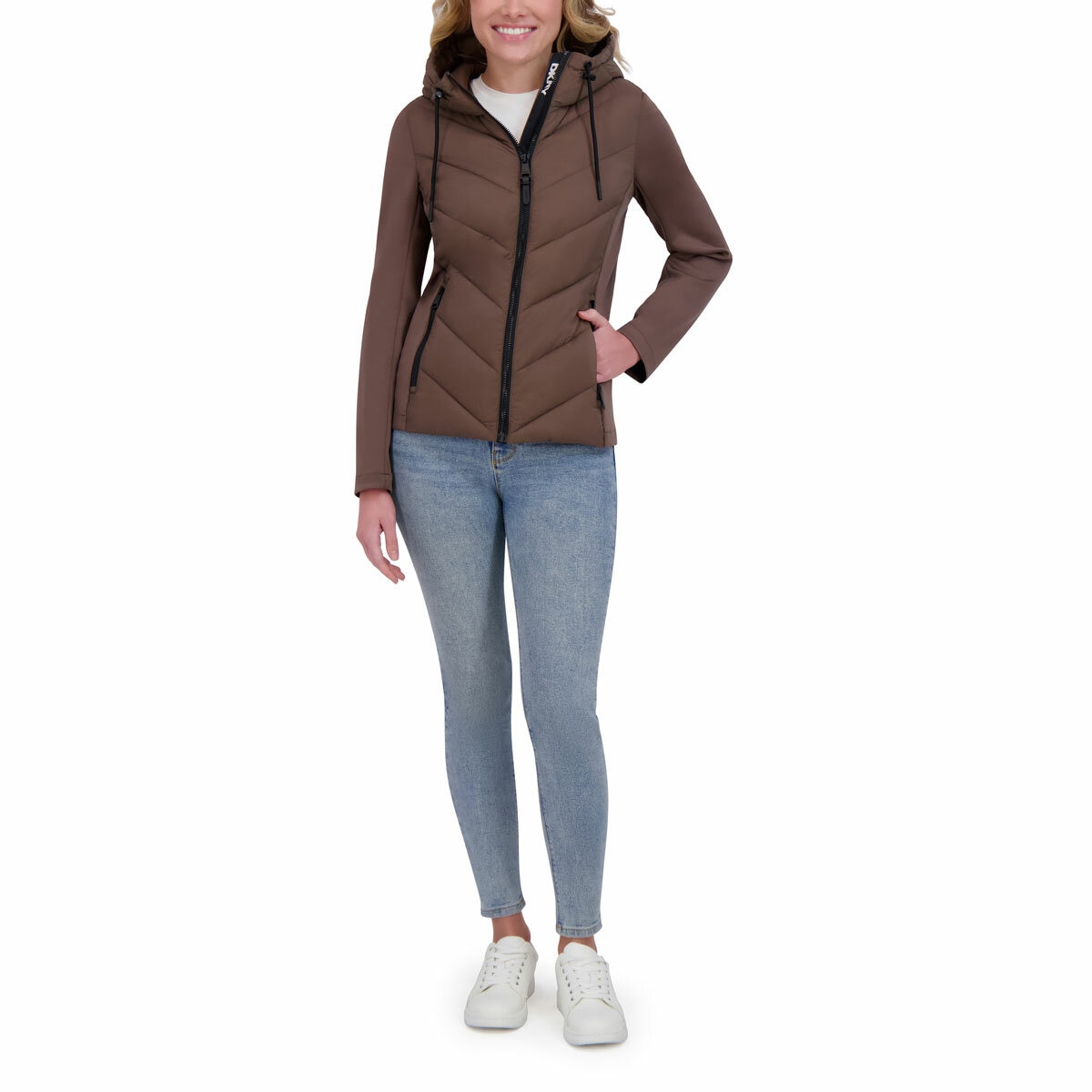 DKNY Women's Mixed Media Jacket in Taupe