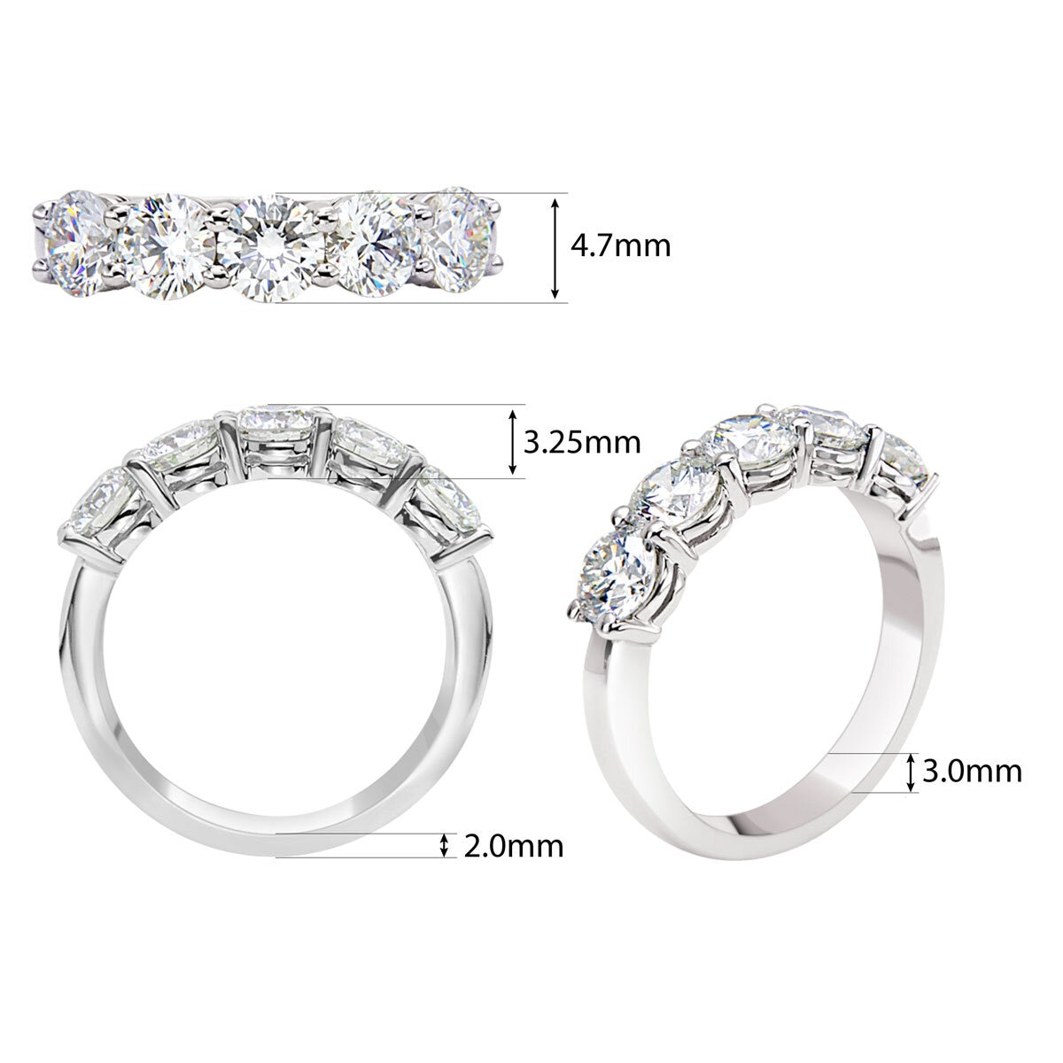 2.00ctw Round Brilliant Cut 5 Stone Diamond Ring, Platinum