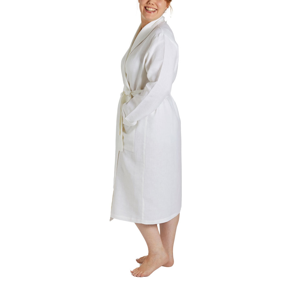 Lazy Linen Ladies Robe in White