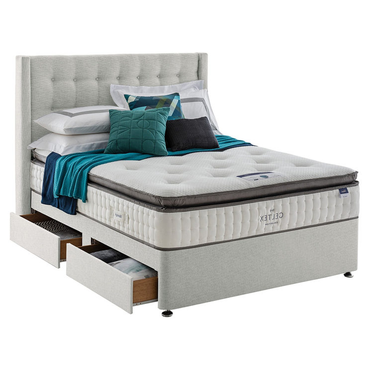Silentnight 4 Drawer Divan Base with Bloomsbury Headboard in Dove Grey, Super King Silentnight 4 Drawer Divan Base with Bloomsbury Headboard in Dove Grey, Super King