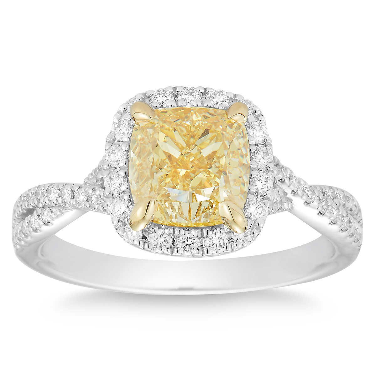 2.42ctw Cushion Cut Fancy Intense Yellow Diamond Ring, Platinum Costco UK