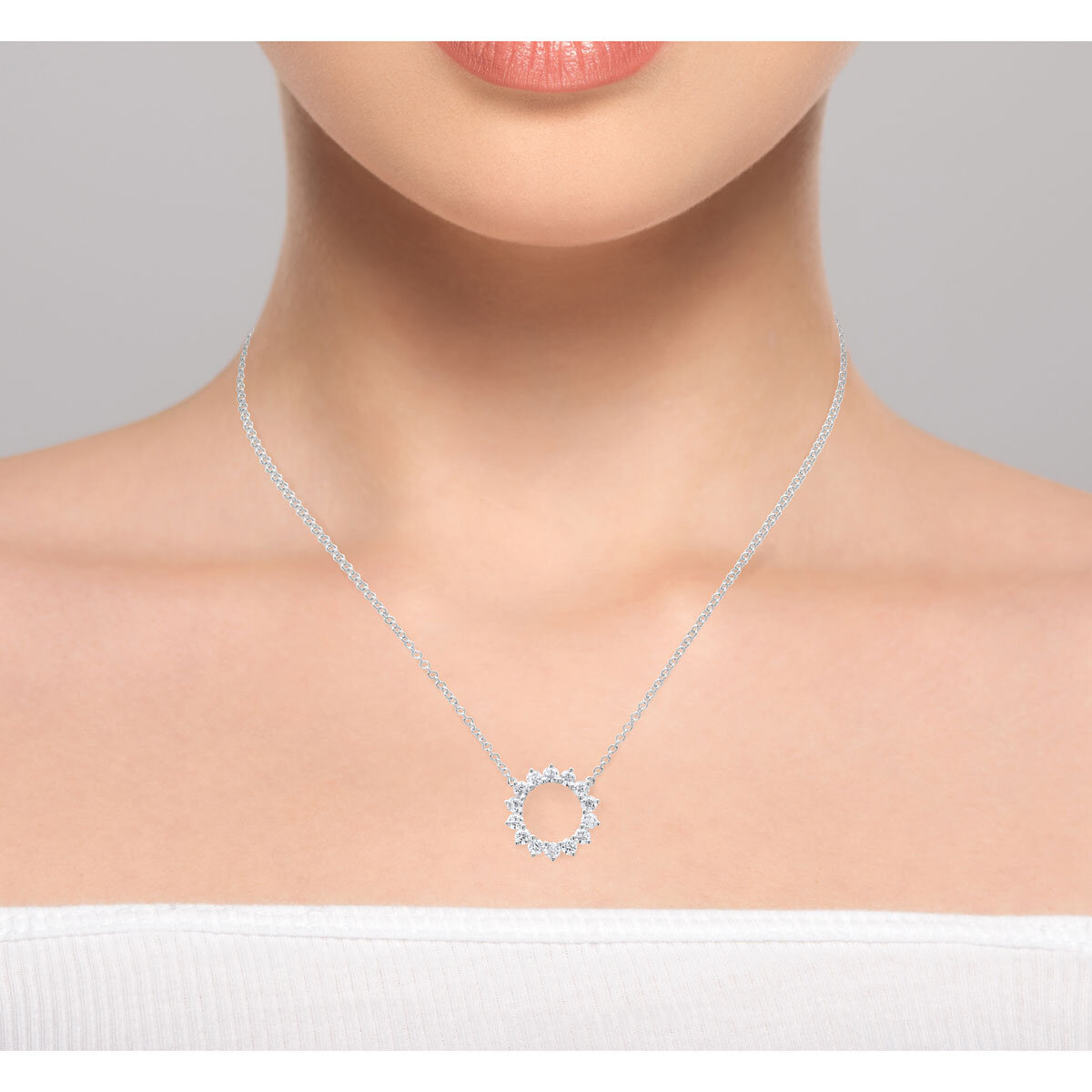 0.49ctw Round Brilliant Cut Diamond Circle Pendant, 18ct White Gold