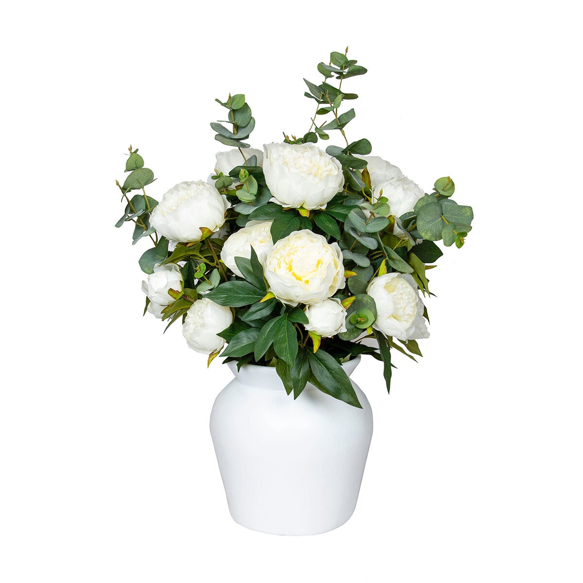 Artificial Peony & Eucalyptus Bouquet in Vase in 2 Colours