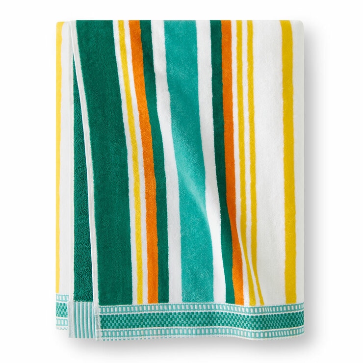 Oversized 100% Cotton Teal Striped Beach Towel