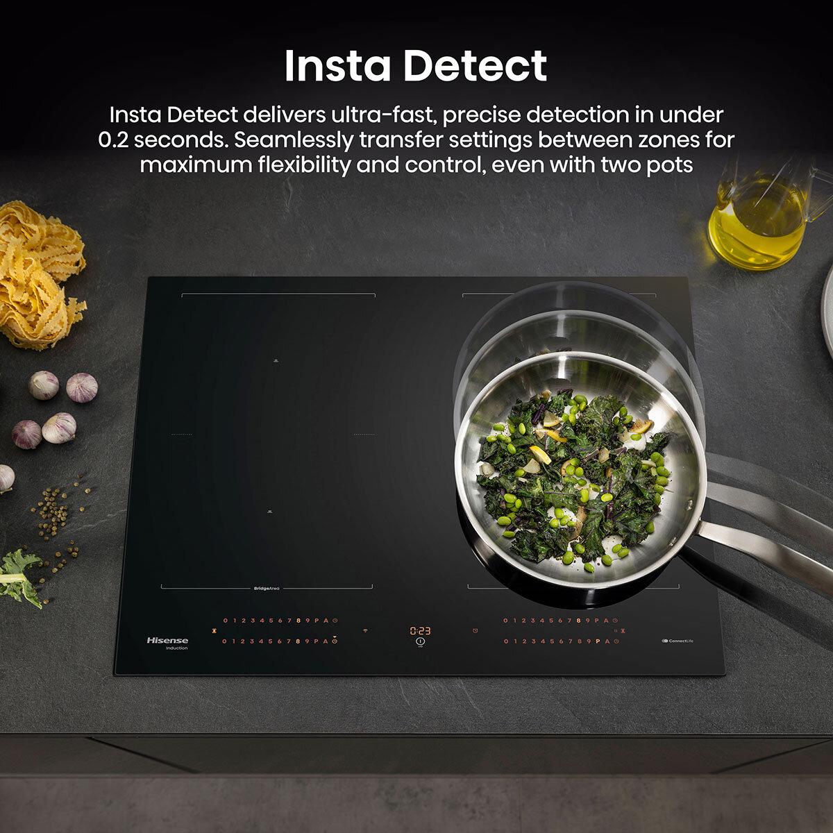 Hisense Hi8 HI6443BSCWF 60cm Induction Hob with Area Flex, in Black
