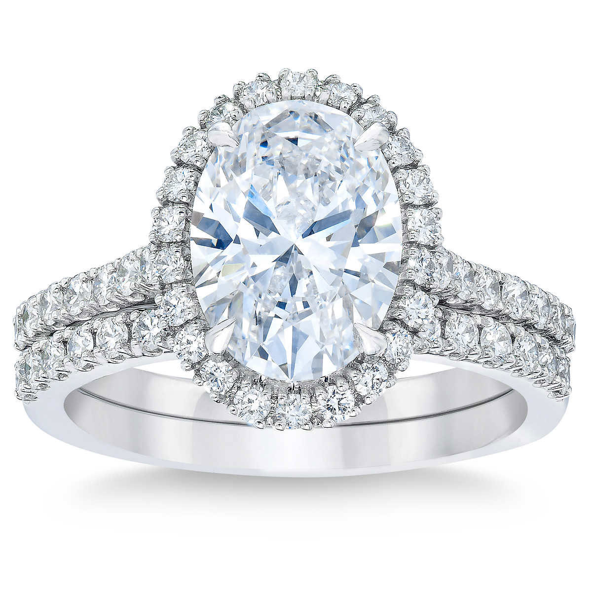 2.75ctw Oval Cut Diamond Halo Wedding Ring Set, Platinum