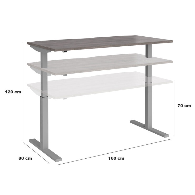 Elev8 Large Power Adjustable Height Desk, Grey Oak