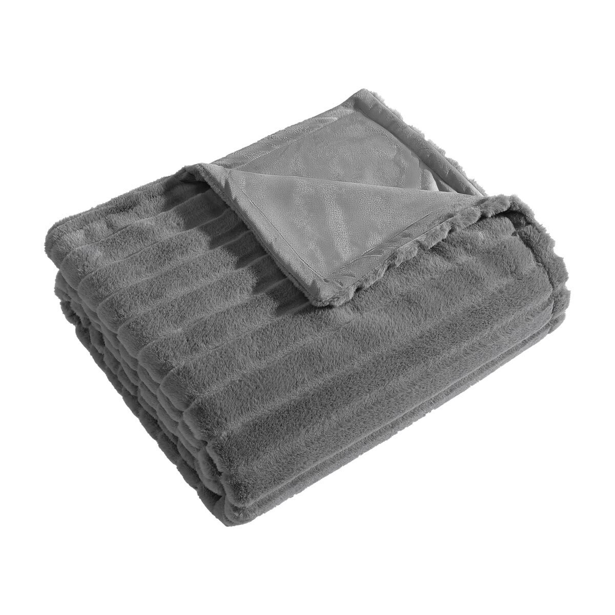 Jennifer Adams Luxe Reversible Faux Rabbit Fur Channel Throw, 152 x 178 cm