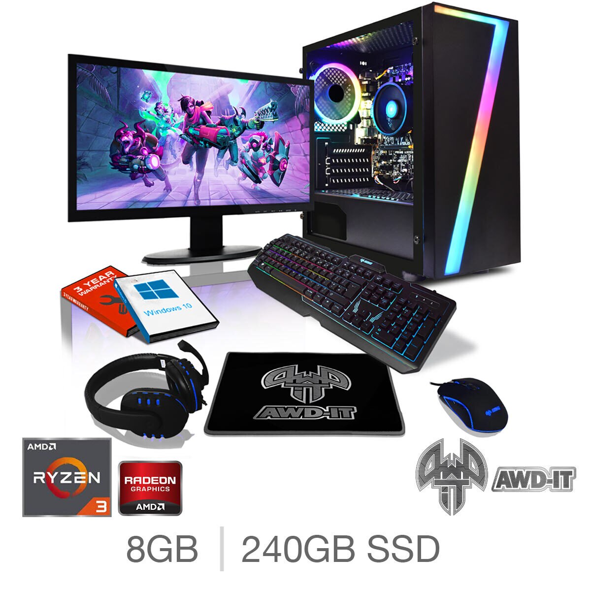 Awd It Ranger 3 Plus Amd Ryzen 3 8gb Ram 240gb Ssd Amd Vega 8 Gaming Desktop Pc With 21 5 Full Hd Led Widescreen Monitor Rgb Gaming Keyboard Mouse Plus Headset Awd It Ranger 3 Plus Amd Ryzen 3 8gb Ram 240gb Ssd Amd Vega 8 Gaming Desktop Pc With 21 5 Full Hd Led Widescreen Monitor Rgb Gaming Keyboard Mouse Plus Headset