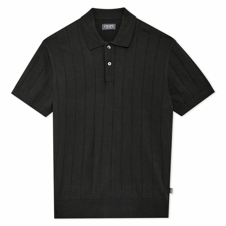 Chaps Men's Ribbed Knit Polo in Black Chaps Men's Ribbed Knit Polo in Black