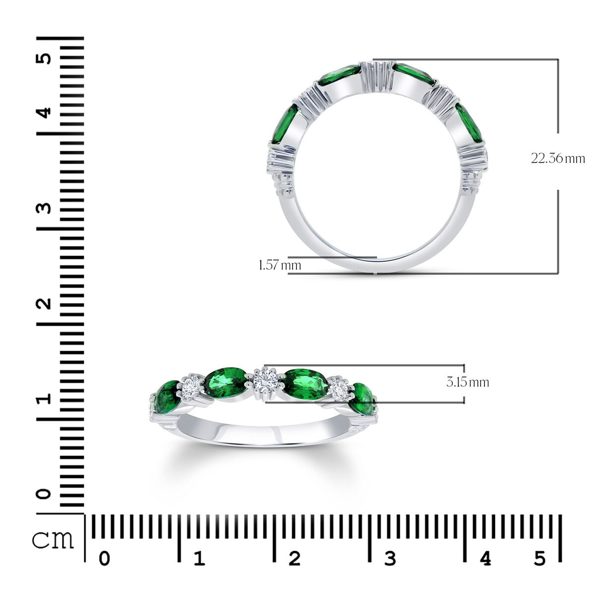 Lab Emerald & 0.25ctw Diamond Ring, 18ct White Gold