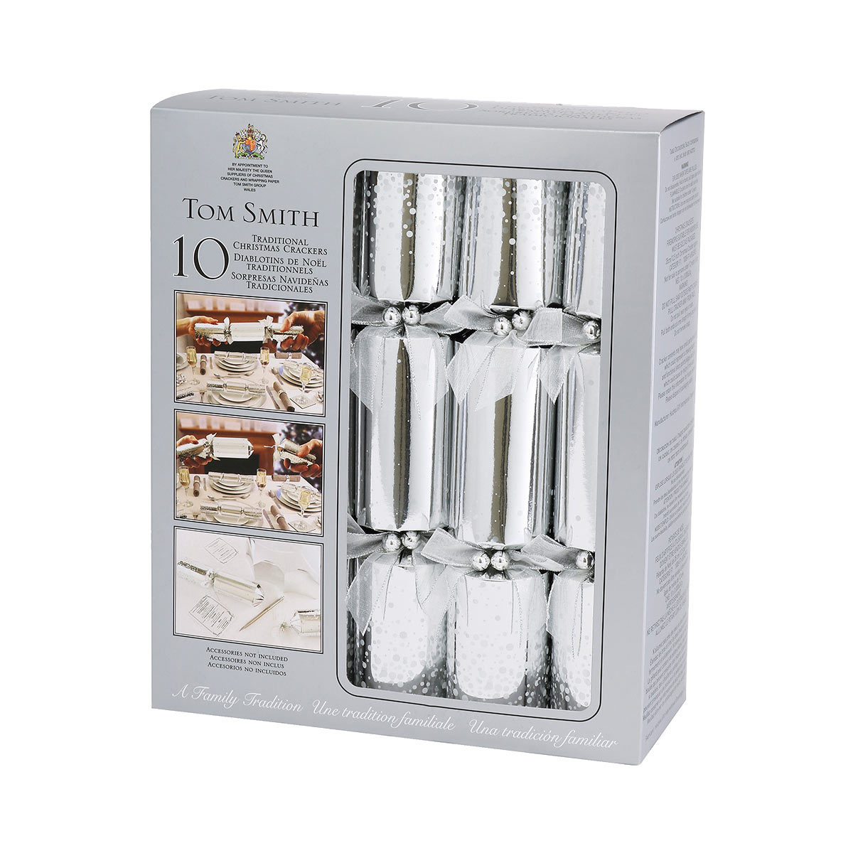Tom Smith 12.5" (32cm) Traditional Christmas Cracker 10 Pack in Silver