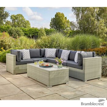 Bramblecrest Kingscote Rattan Deep Seating Corner Sofa Patio Set in Cloud Grey