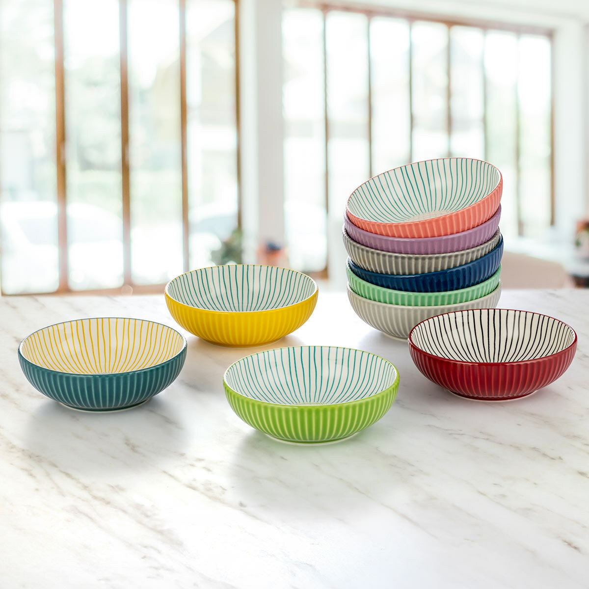 signature houseware stoneware bowls without food in kitchen