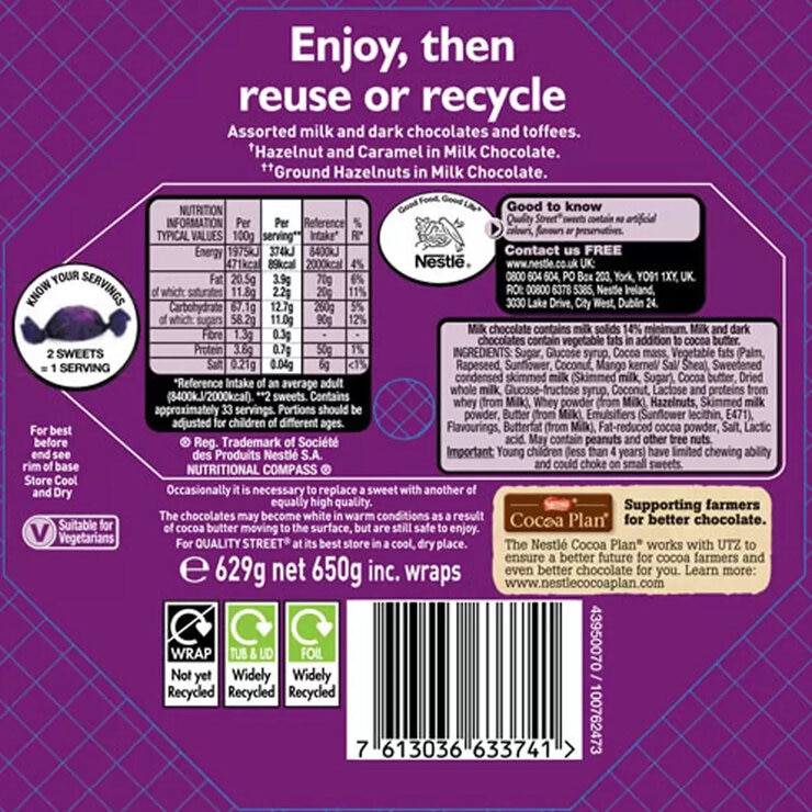 Back of pack information for product Back of pack information for product