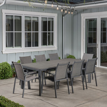 SunVilla Dark Forest 9 Piece Extending Sling Dining Patio Set + Cover