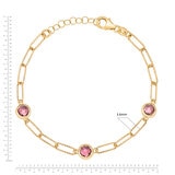 Round Cut Pink Tourmaline Paperclip Bracelet 14ct Yellow Gold