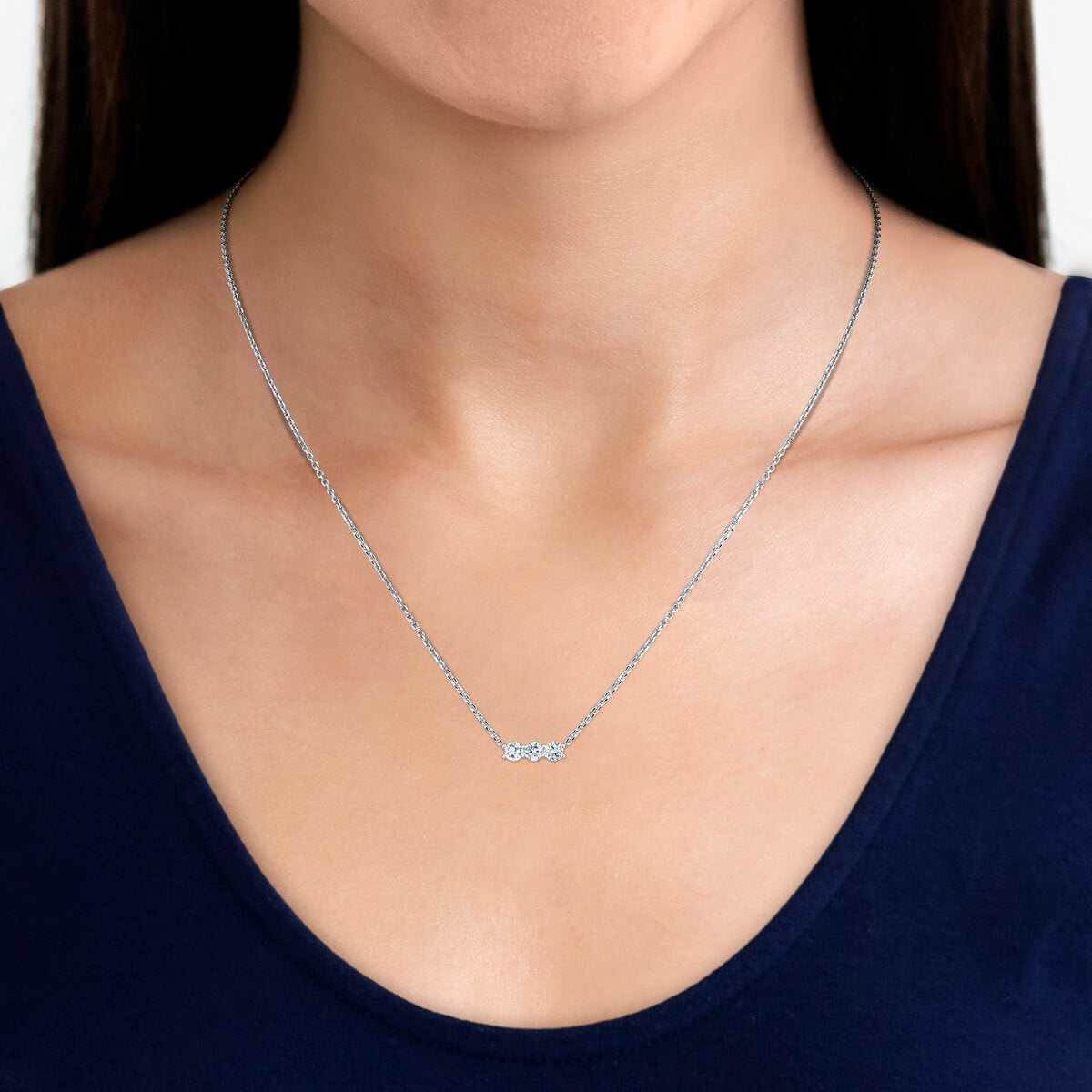 0.90ctw Round Brilliant Cut Diamond 3 Stone Pendant, 14ct White Gold 0.90ctw Round Brilliant Cut Diamond 3 Stone Pendant, 14ct White Gold
