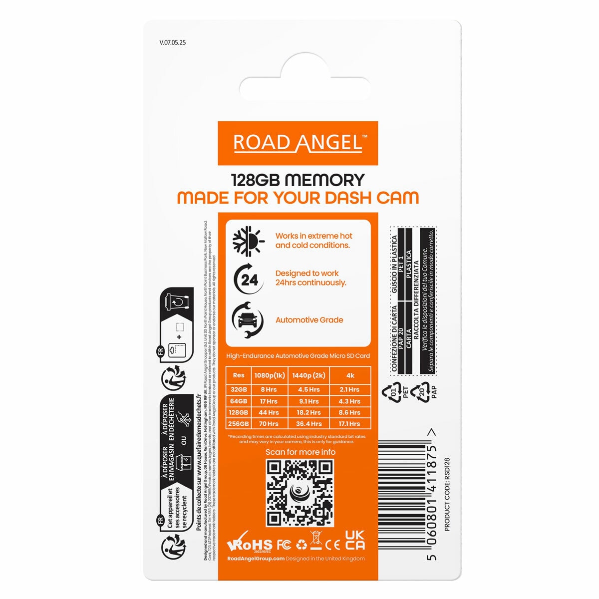 Back Image of Road Angel 128GB SD Card