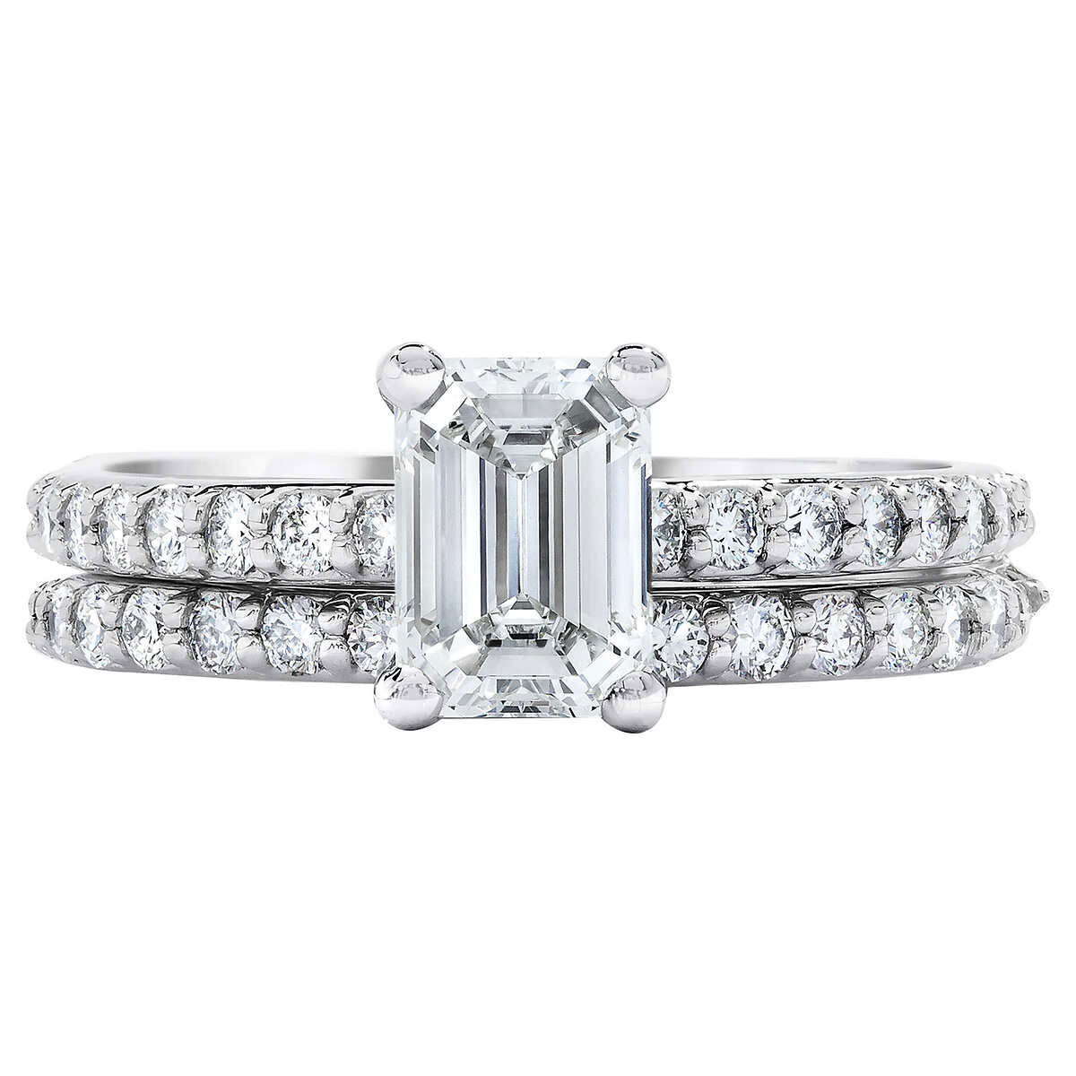 3.65ctw Emerald Cut Diamond Wedding Ring Set, Platinum | Costco UK