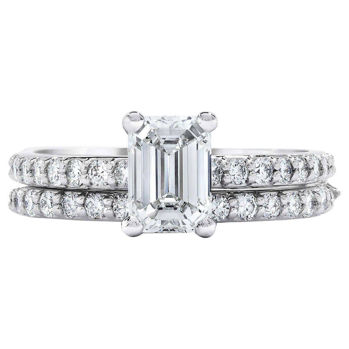 3.65ctw Emerald Cut Diamond Wedding Ring Set, Platinum | Costco UK