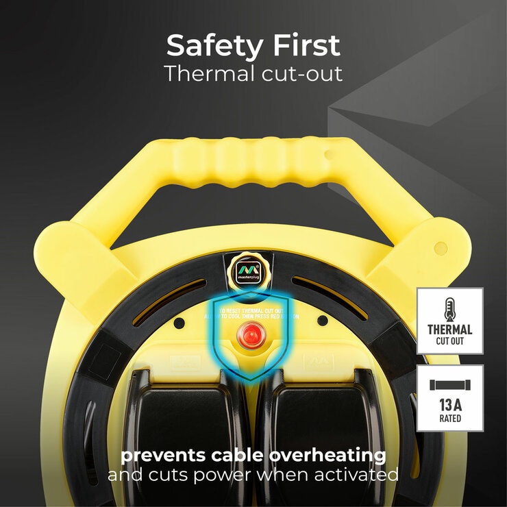 Masterplug 20M Weatherproof Cable Reel with 2 x IP54 Sockets Masterplug 20M Weatherproof Cable Reel with 2 x IP54 Sockets