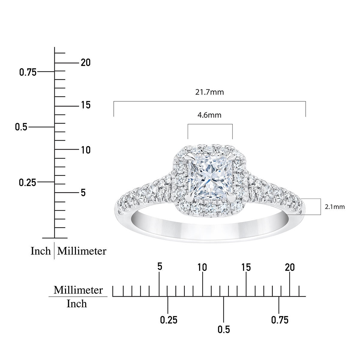 1.07ctw Princess & Round Brilliant Cut Diamond Halo Ring, 18ct White Gold