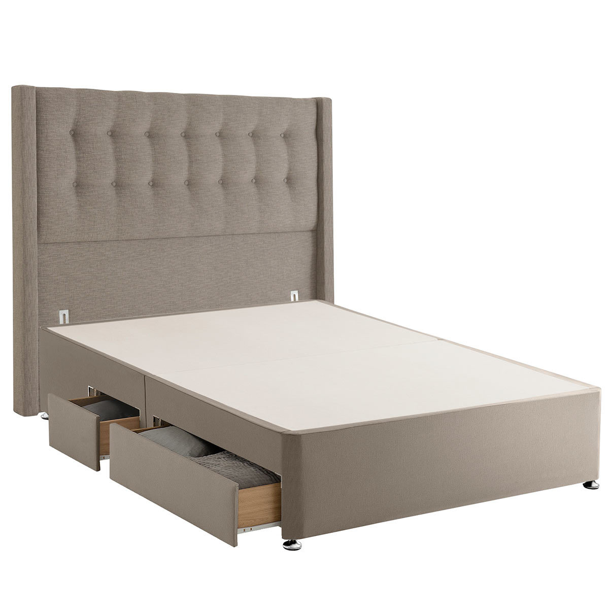 Silentnight Continental Divan Base with Bloomsbury Headboard in Sandstone, King Size