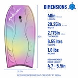 Graphic showing the dimensions of the bodyboard