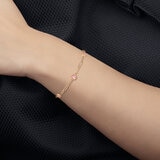 Round Cut Pink Tourmaline Paperclip Bracelet 14ct Yellow Gold