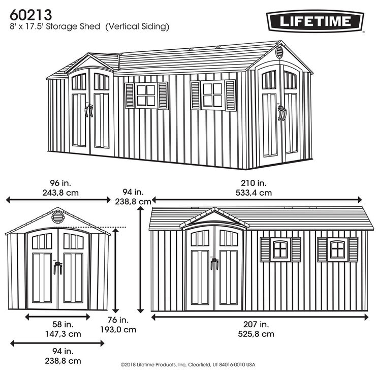 Lifetime 17.5ft x 8ft (5.3 x 2.4m) Dual Entry Outdoor Storage Shed - Model 60213