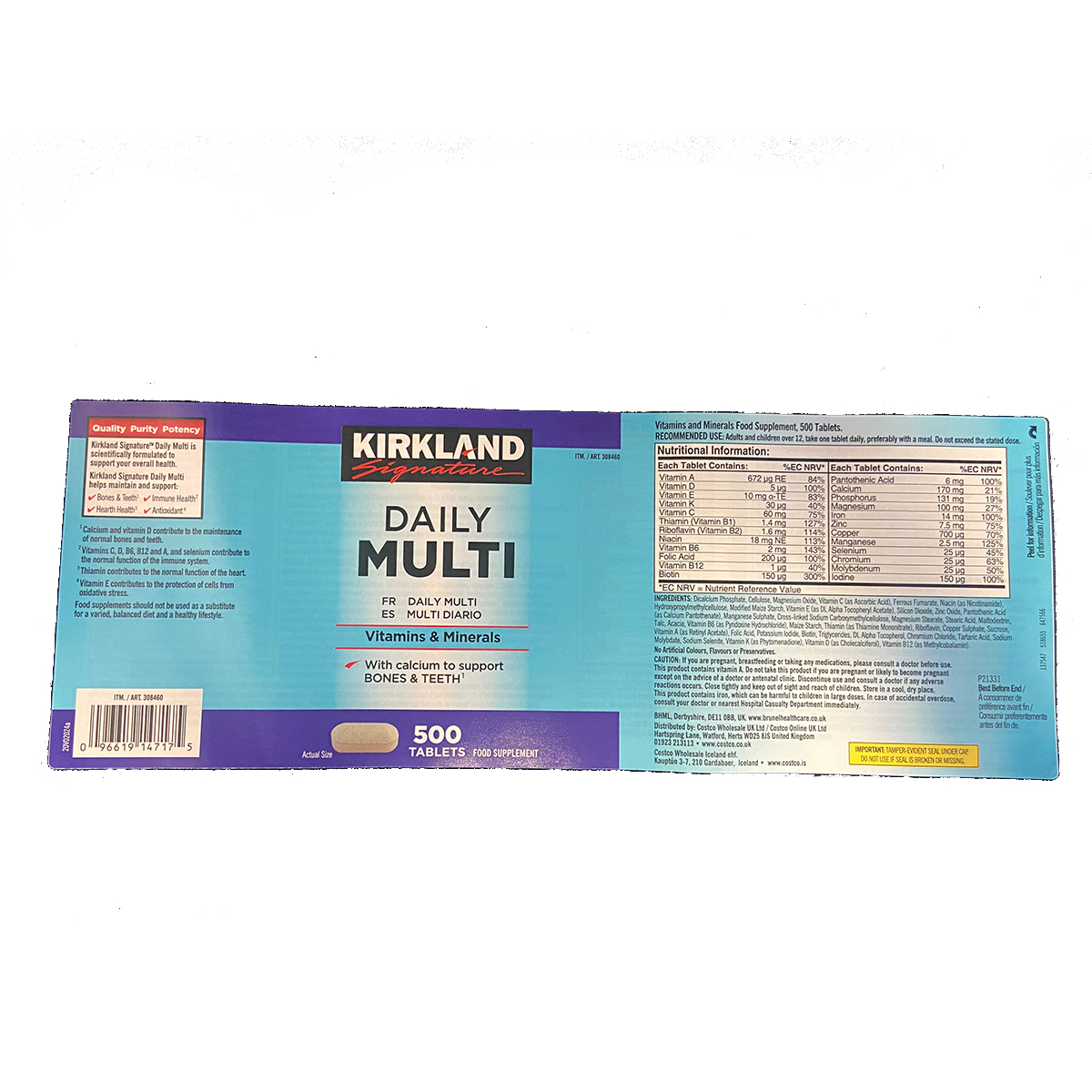 Kirkland Signature Daily Multi Vitamins & Minerals, 500 Count