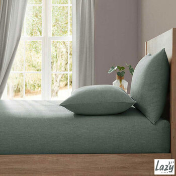  Lazy Linen 100% Washed Linen Sage Green Fitted Sheet in 4 Sizes