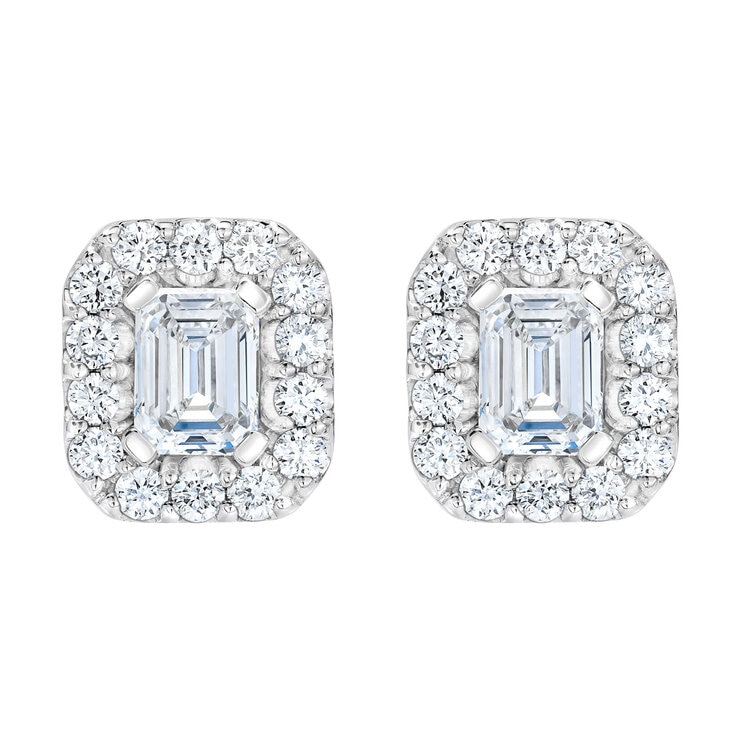 1.0ctw Emerald Cut Halo Earrings