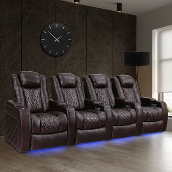 Valencia Tuscany Row of 4 Brown Leather Power Reclining Home Theatre Seating