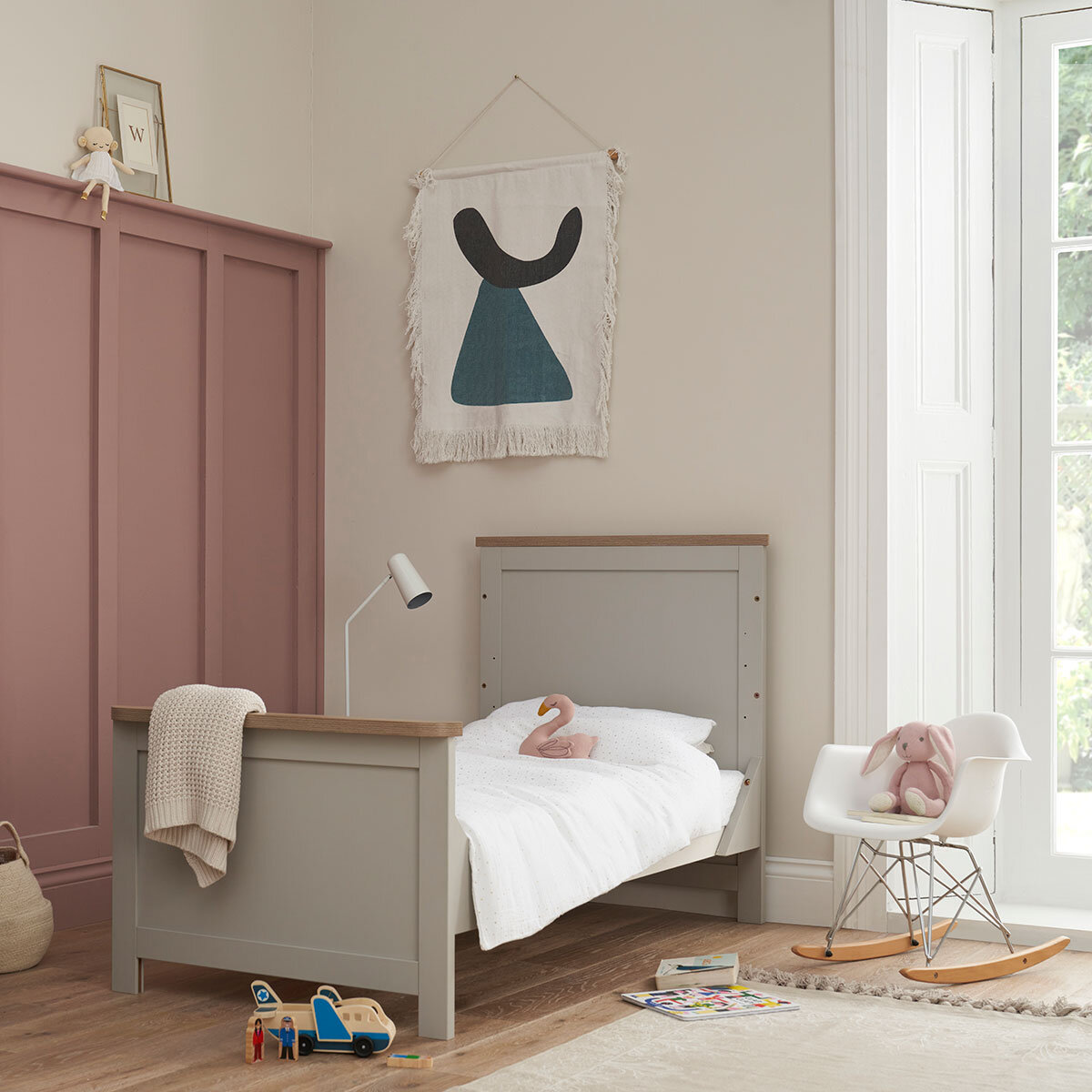 Tutti Bambini Verona Cot Bed with Sprung Mattress, Grey & Oak