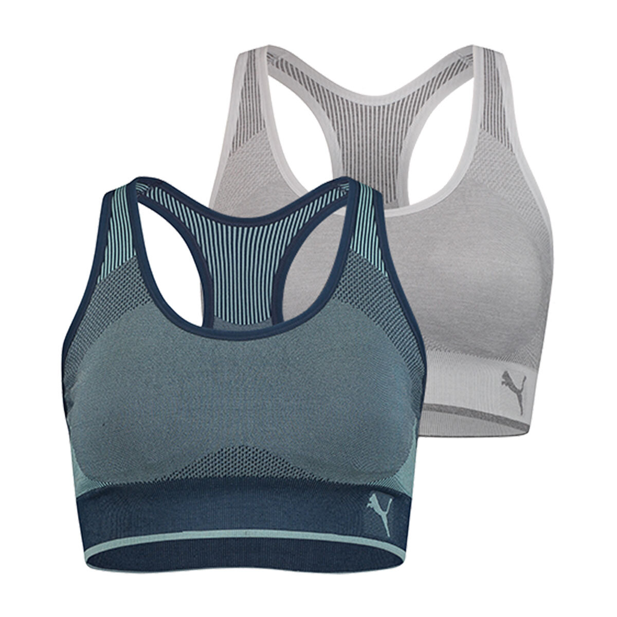 Puma Seamless Sports Bra, 2 Pack in Blue/Grey, Extra Large