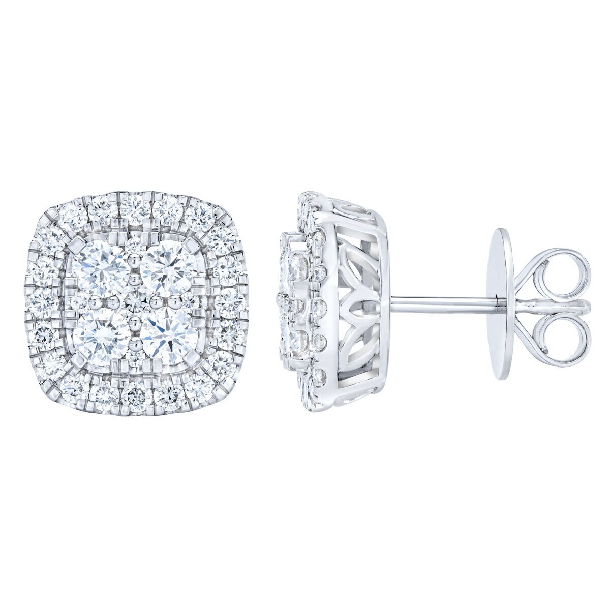 1.50ctw Round Brilliant Cut Diamond Cluster Earrings, 14ct White Gold