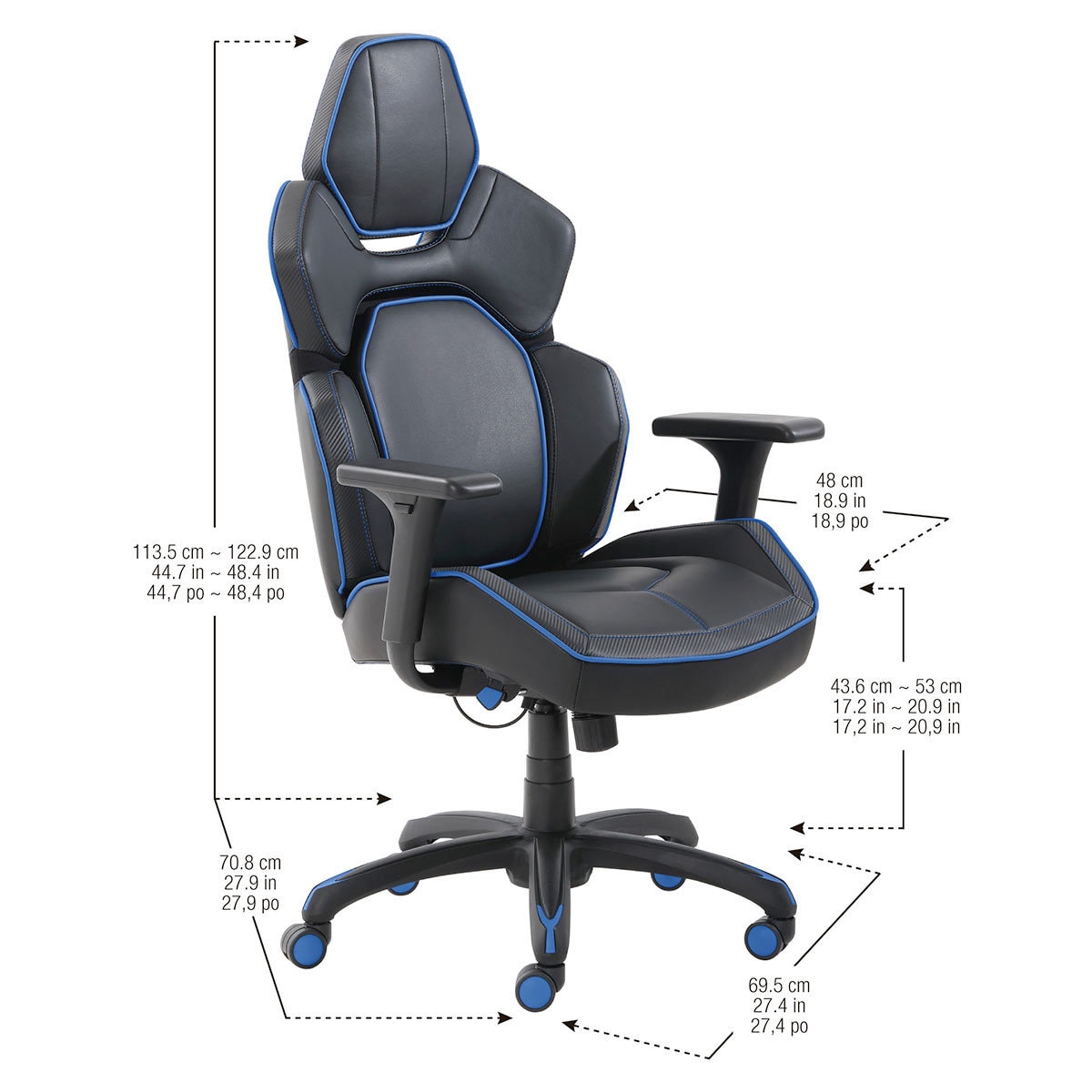 True Innovations DPS™ 3D Insight Lumbar Gaming Chair, Blue Trim Costco UK