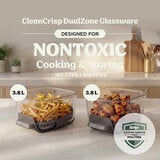 Lifestyle image of clean crisp dualzone glassware designed for nontoxic cooking and storing Lifestyle image of clean crisp dualzone glassware designed for nontoxic cooking and storing