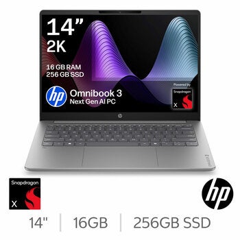 HP Omnibook 3, Copilot+ PC, Snapdragon X, 16GB RAM, 256GB SSD, 14 Inch Laptop, 14-hz0001nax